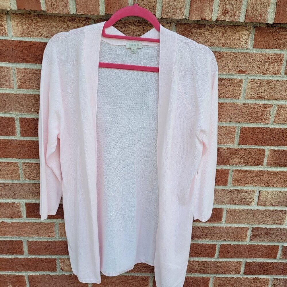 Talbots Cardigan Women's Size Medium Lightweight Pink 3/4 Sleeve Open Front